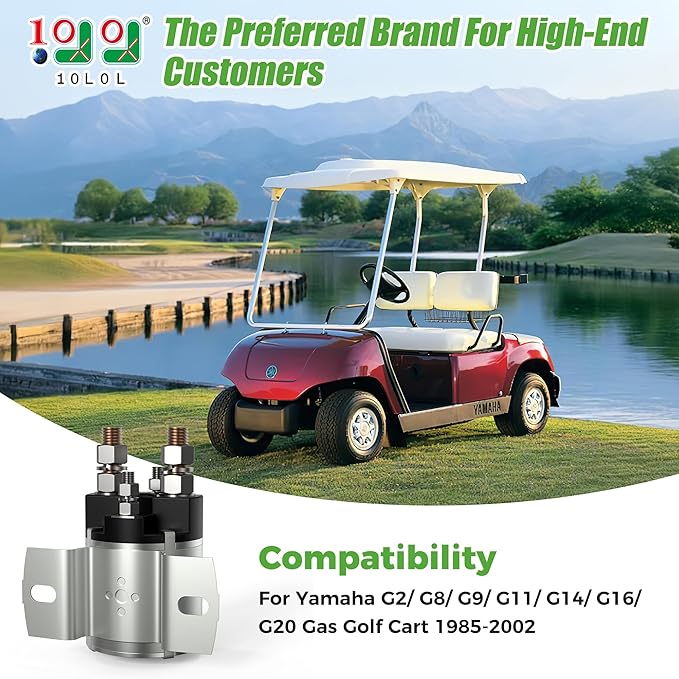 10L0L 12V Starter Solenoid for Yamaha G2/ G8/ G9/ G11/ G14/ G16/ G20 Gas Golf Cart 1985-2002, 4 Terminal 200A Solenoid Assembly, Replace JF2-H1950-00, JR3-H1950-00, J38-81950-01