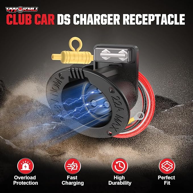 48Volt Golf Cart Club Car DS DC Charger Receptacle with Fuse for Club Car DS 1995-UP, Club Car Golf Cart Charging Port OEM# 101802101 1018021-01 101846801, Charger Receptacle and Fuse Assembly