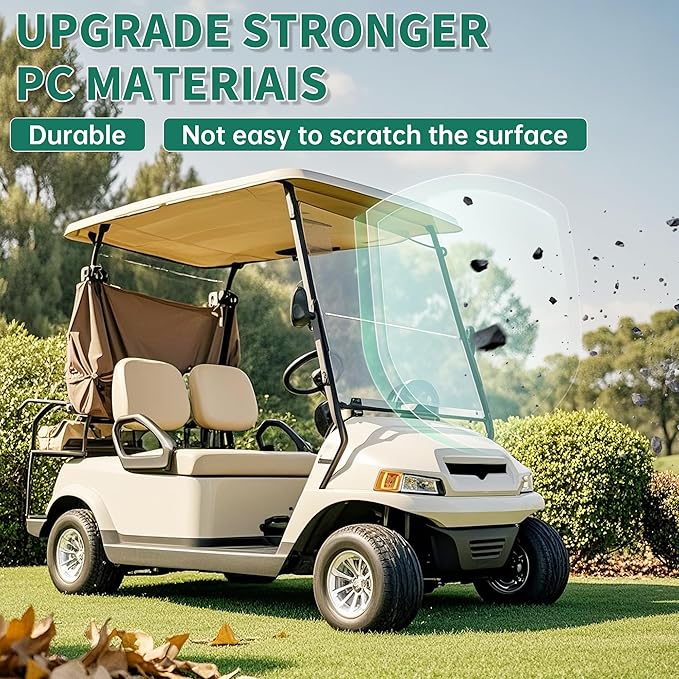 ECOTRIC Golf Cart Tinted Foldable Windshield Compatible with 2004-UP Club Car Precedent,Tempo,Onward Gas or Electric Models Golf Cart Folding Down Impact Resistance HD View Front Windshield