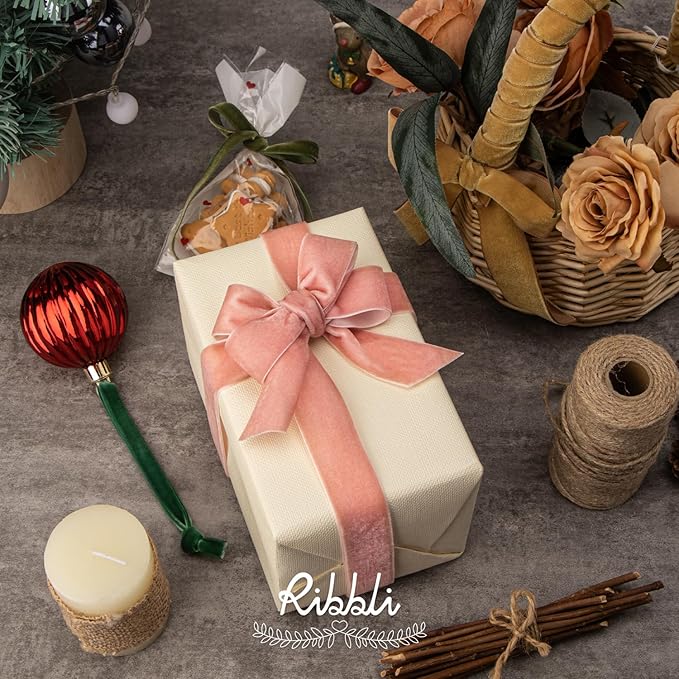 Ribbli Rose Gold Velvet Ribbon 1 Inches Continuous10 Yard Spool Dusty Pink - Image 4