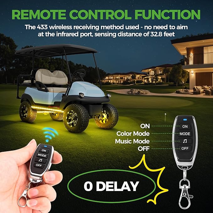 10L0L 4PCS Golf Cart Underglow LED Light Strip Kit, 22 Modes Glow Neon Underbody Lighting with Wireless Remote Control Music Sync IP67 12V-80V Input for Yamaha EZGO Club Car