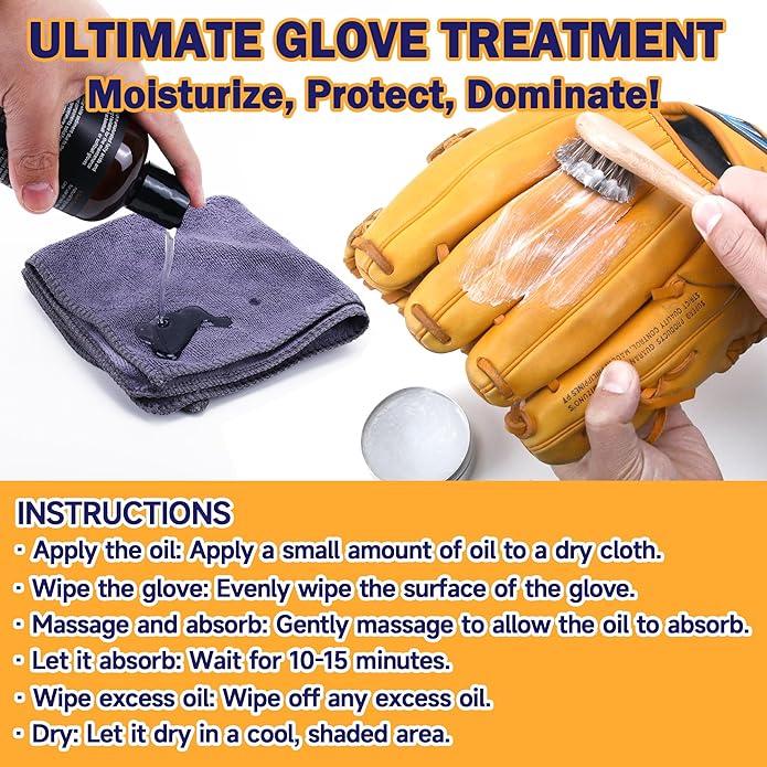 AliBall Ultimate Baseball Mitt Maintenance Kit | 8-Piece Cleaner, Oil, Brushes & Towels Combo