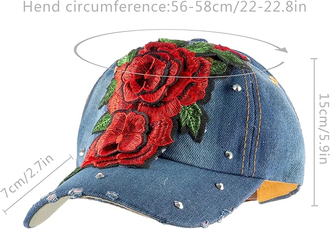 Hoce Fashion Rhinestone Denim Baseball Cap Studded Bling Hat for Women