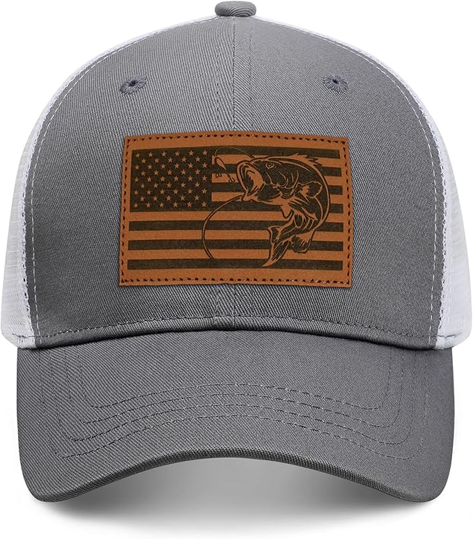 Fishing Hat Fishing Gifts for Men Bass Fish Flag Gear Accessories Stuff Trucker Hat Snapback Baseball Cap