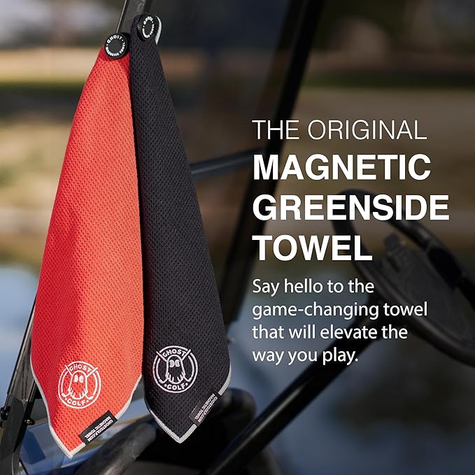 Ghost Golf Magnetic Towel (Greenside) - Premium Ultra-Absorbent Microfiber Golf Towel with Magnet for Golf Carts or Clubs - 18" x 18" Golfing Gear - Waffle Weave Pattern (Black Camo)