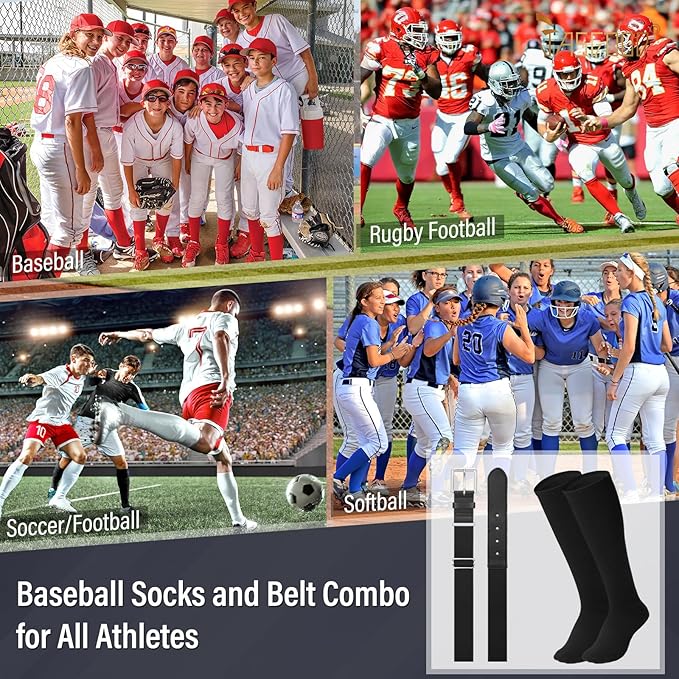 Baseball Socks and Belt for Youth Adult Softball Socks Combo Elastic Waist Belt for Men Kids Boys Girls Women JASGOOD