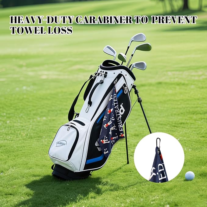 Microfiber Golf Towels (16" X 24") with Carabiner Clip, Waffle Pattern Golf Towel Hook and Loop Fastener, Golf Club Towel, Premium Golf Accessories, Gift for Men, Golfers, Dad (Navy Blue)