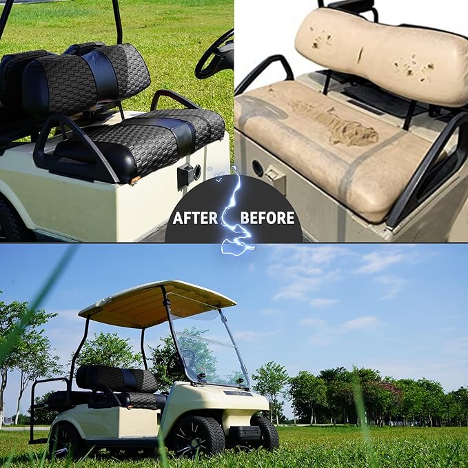 Golf Cart Seat Covers for EZGO TXT Club Car DS Gas or Electric OEM Regular Seat Cushion, No Staple, Golf Cart Vinyl Replacement Seat Cover