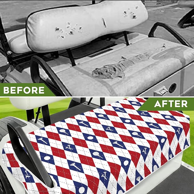 Golf Cart Seat Covers Club Car Golf Cart Accessories for Men Women Golf Carts Seat Towel Blanket 2-Seat Golf Cart Decorations