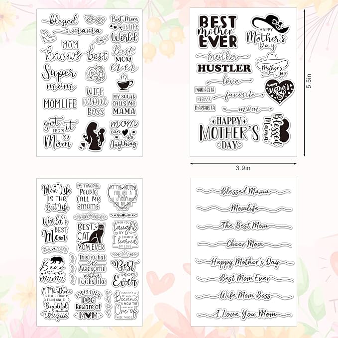 Whaline 4 Sheets Mother's Day Clear Stamps Greeting Words Silicone Transparent - Image 2