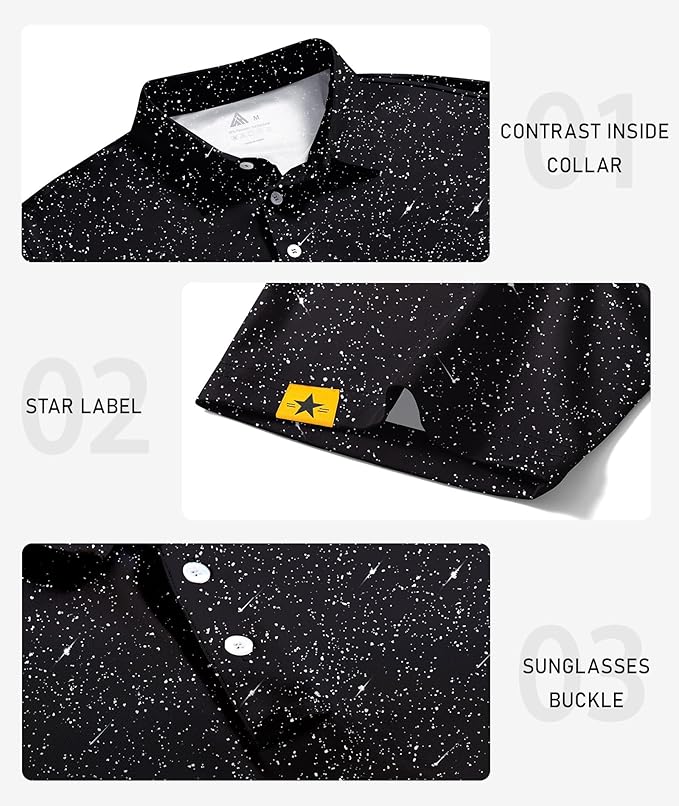 ZITY 5 Pack Mens Golf Shirt Short Sleeve UPF 50+ Moisture Wicking Performance Print Patterns Casual Golf Polo Shirts for Men