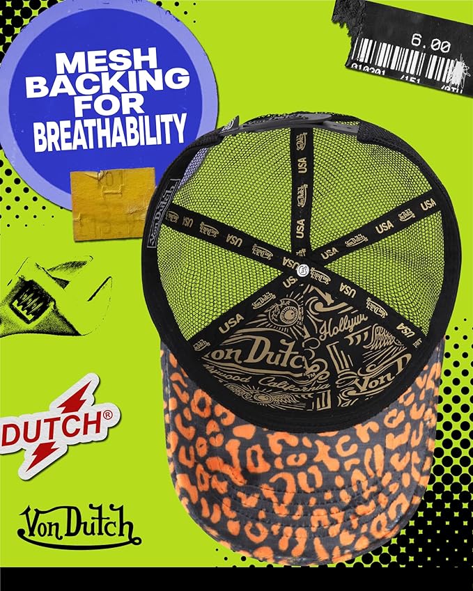 Von Dutch Unisex Trucker Hat - Velvet Curved Bill Mesh Back Retro Classic Adjustable Snapback Baseball Cap for Men and Women
