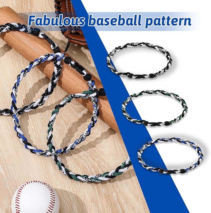 Junkin Baseball Necklaces Three Braided Rope Titanium Necklace for Fans Team Gifts Boys Men Player Softball Sports
