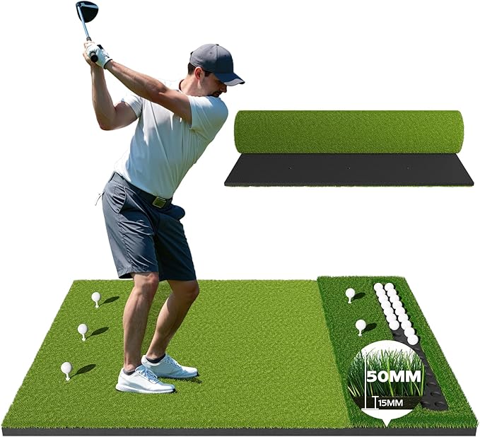 RIKADE Golf Mat - 5x4ft & 6x4ft 26mm-31mm Golf Hitting Mat for Simulators, Backyard, Garage, Indoor & Outdoor Use, Features Dual-Turf Mats with Ball Tray for Chipping and Swing Training