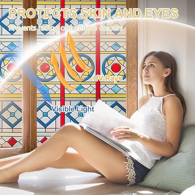 3D Stained Glass Window Privacy Film, Heat Control UV Blocking Static Cling - Image 3