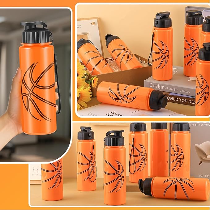 Olgaa 16 Pcs Basketball Water Bottle Bulk 20 oz Basketball Reusable Water Drink Bottles Sports Accessories for Party Favor Players Lovers Team Gifts