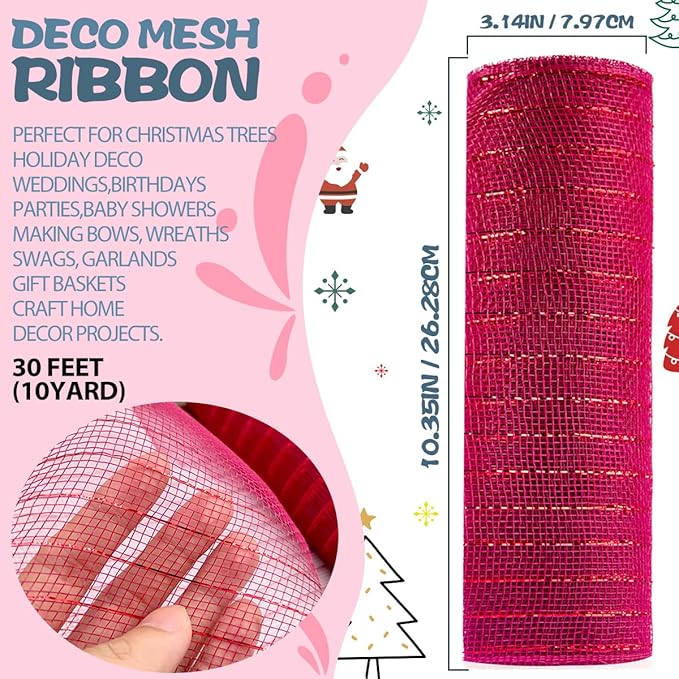 Anivia Deco Mesh Ribbon, 10inch x 30 Feet Each Roll Metallic Foil Mesh Ribbon - Image 2
