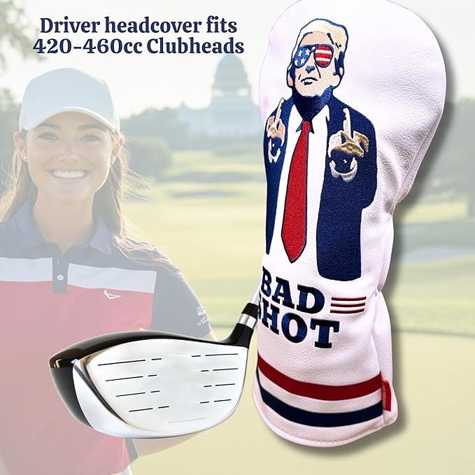The Original USA Funny Golf Head Covers Trump Bad Shot Driver Fairway Wood Putter Headcover with Madson Golf Cart Magnet for securing Golf Head Cover, Donald Trump Merchandise, Dad Gifts for Birthday
