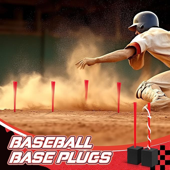 Shappy 48 Pcs Base Plugs Baseball Base Anchors with Tassel Heavy Duty Rubber Plug Dig Tools for Baseball Field Softball Drill