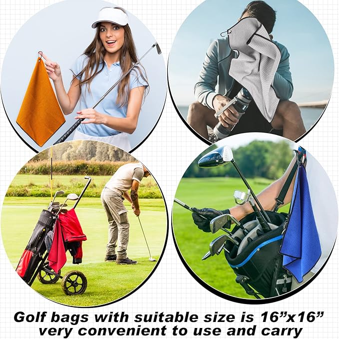 Batiyeer Golf Towel Bulk for Golf Bags 16'' x 16'' Microfiber Fabric Towel with Clip Waffle Pattern, Fitness, Camping, Hiking, Yoga