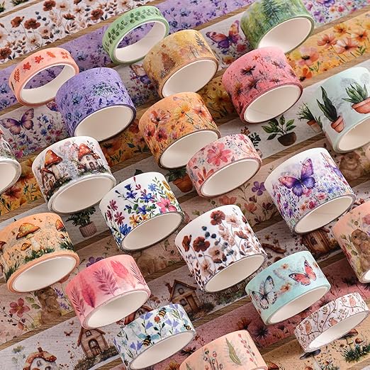 27 Rolls Vintage Washi Tape Set, Floral Butterfly Forest Mushroom Botanical - Image 5