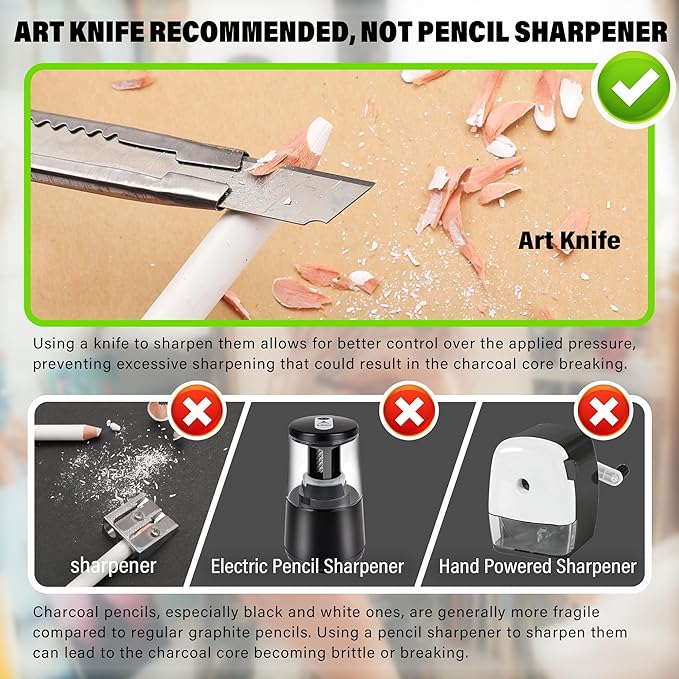 KALOUR White Charcoal Pencils Drawing Set, Professional 6 Pieces White Sketch - Image 4