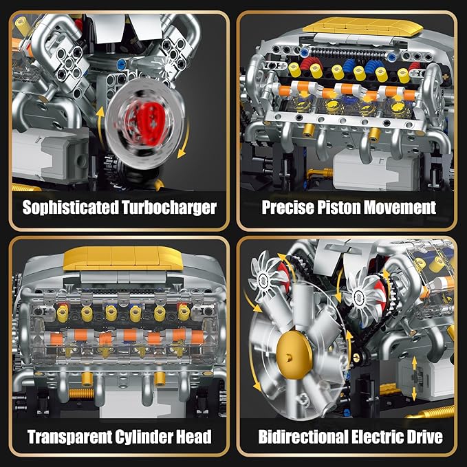 V8 Engine Building Kit for Adults, Build Your Own MOC Mini V8 Engine Model Toy - Image 4