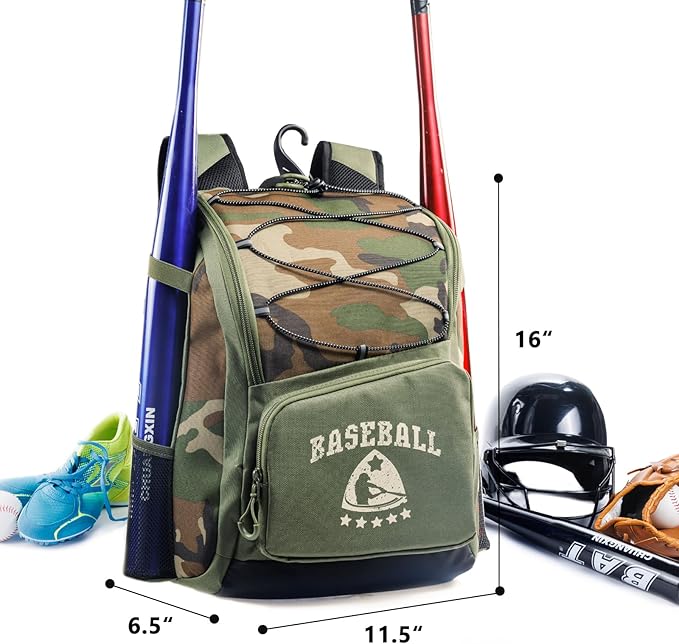 Baseball Bag for Youth & Adult with 4 Bat Sleeves - Softball Bat Bag with Shoe Compartment - Baseball Backpack for T-Ball, Softball Equipment, Baseball Gear, Baseball Bags for Boys 8-12