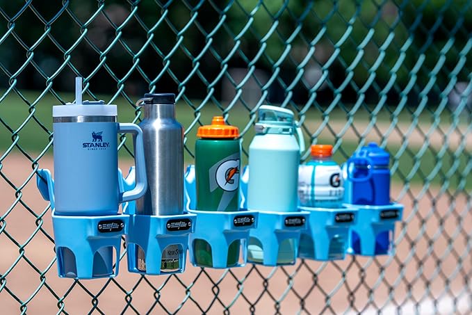 Fence Cup Holder | Drink Holder for Chain Link Fence | Fits Stanley, Yeti & Gatorade | Baseball Dugout, Softball, Pickleball & Tennis | Made in USA | The Fence Buddy (Light Blue)