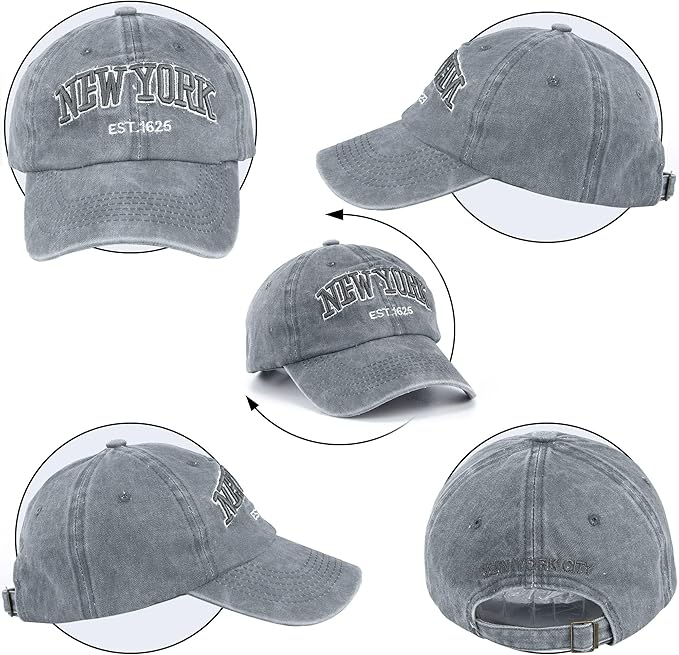 Baseball Hat New-York Distressed-Adjustable-Strapback - Washed Twill Dad Hat Unisex