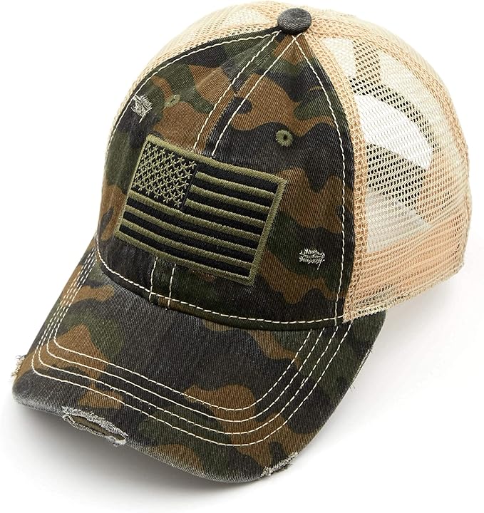 Funky Junque Trucker Hat for Women – Distressed Low Profile Western Camo Baseball Cap with Mesh, Trendy and Adjustable Fit