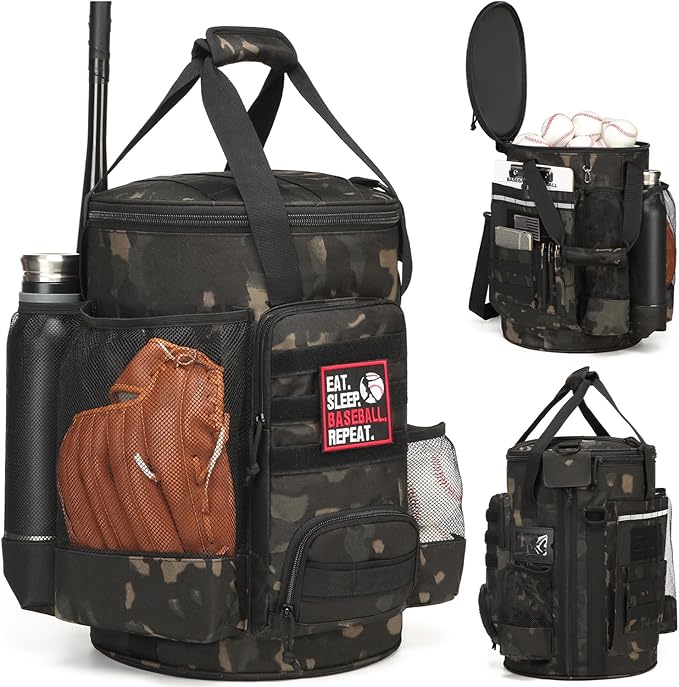 Baseball Bucket Bag Baseball Coaching Accessories Organizer Softball Bucket Bag with Anti-Slip Bottom & Multiple Pockets for Bat, Gloves, Scoreboards