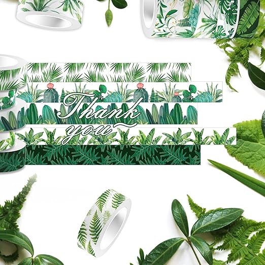Greenery Washi Tape Set 12 Rolls, Tropical Leaves Masking Tape Hawaii Green - Image 5