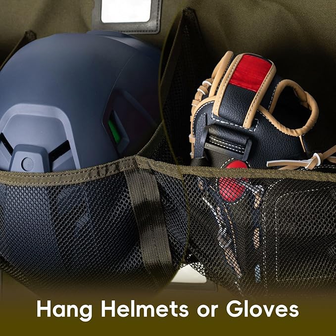 KAVIGOR Baseball/Softball Dugout Organizer - 15+ Helmet & Glove Storage Bag, Military-Grade 900D Fabric & 6 Reinforced Steel Hooks