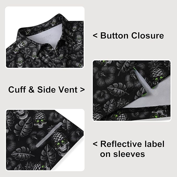 Golf Shirts for Men - Moisture Wicking Short Sleeve Performance Sport Casual Striped Collared Mens Polo Shirt
