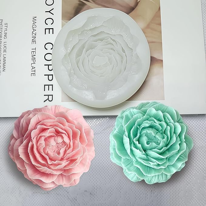 2PCS Peony Rose Flower Candle Silicone Mold Resin Soap Clay Chocolate Jelly - Image 3