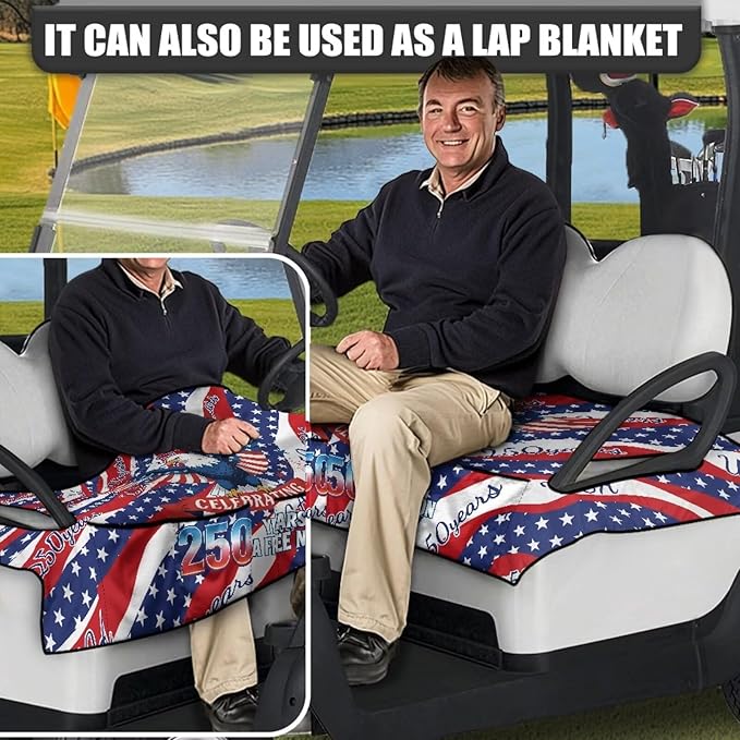 Golf Cart Seat Covers, Universal Golf Cart Seat Towel Blanket with 4 Front Pockets & Nonskid Bottom Fits for Club Car 2 Person Seats Golf Carts
