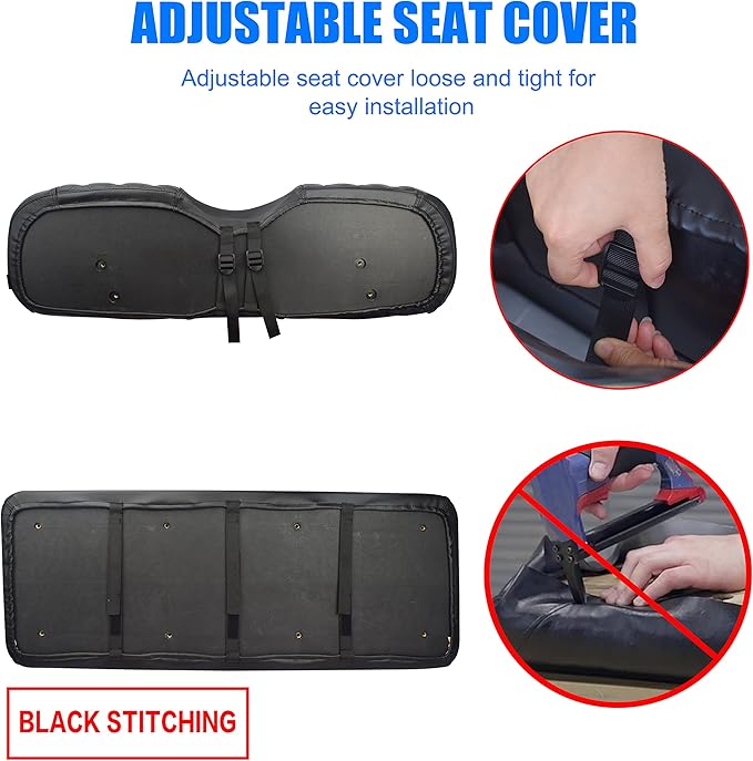 NOKINS Golf Cart RS Diamond Seat Cover for Standard Seat Cushion Aftermarket Back Seat Kit, No Staples Required,Golf Cart Vinyl Replacement Seat Cover Black Stitching
