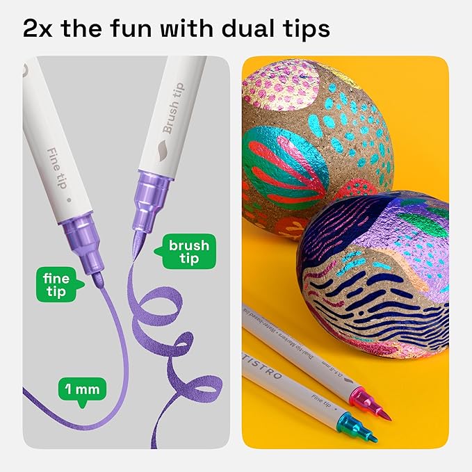 ARTISTRO 24 Metallic Dual Tip Brush + Fine Acrylic Paint Markers - Image 2
