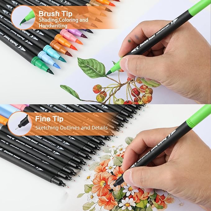 60 Colors Dual Tip Brush Pens, Fine Felt Tip and Brush Tips Colored Pens - Image 3