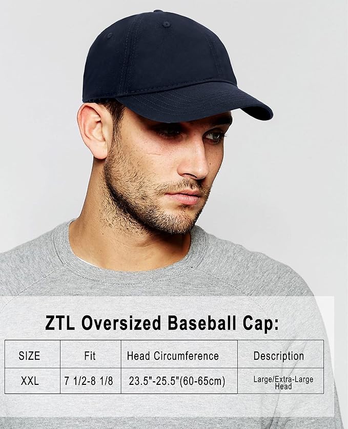 Oversize XXL Baseball Cap for Big Heads 23.6"-25.6", Extra Large Cotton Baseball Hat, Plus Size Unstructured Dad Hats