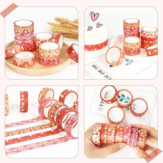 12 Rolls Washi Tape Set, Retro Boho Flower Butterfly Masking Tapes, Doodle - Image 6