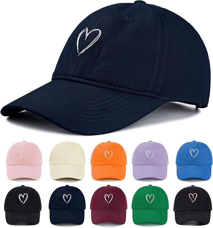 Zando 2026 Trendy Heart Baseball Caps for Women Men Girls Dad Adjustable Cute Cotton Trucker Hat for Casual Travel Sports