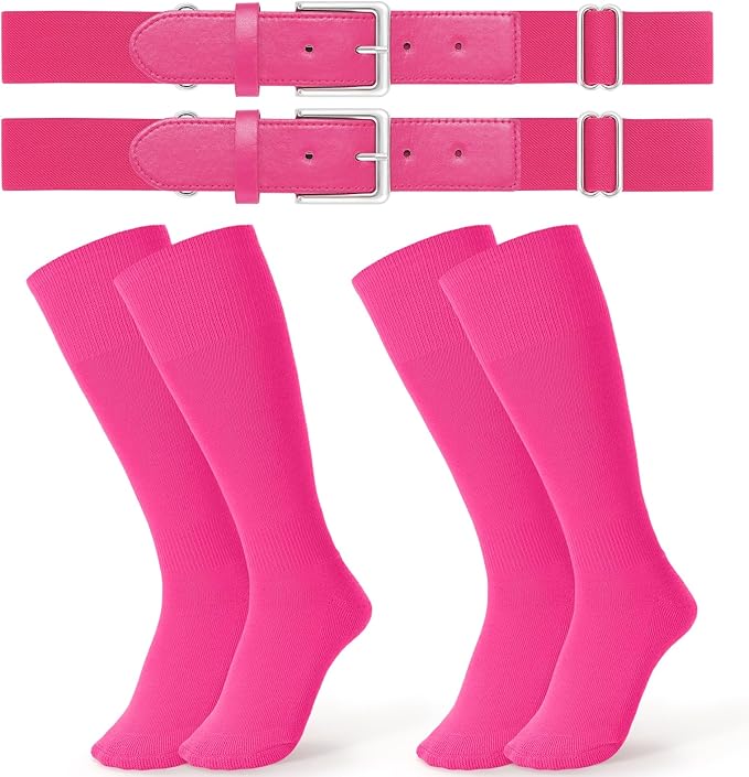 JASGOOD 2 Pack Baseball Socks and Belt Combo Set Softball Socks and Belts Elastic Waist Belt for Youth and Adult Boys