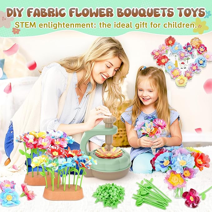 GirlsHome 300+PCS Fabric Flower Bouquets Toys, DIY Flower Crafts Kits - Image 2