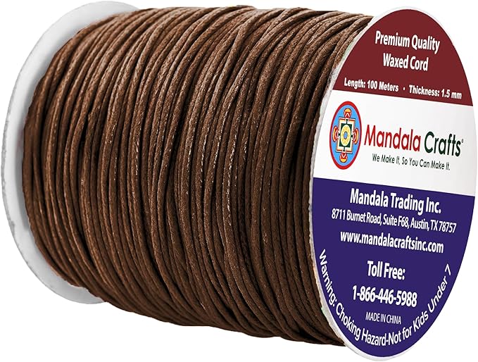 Mandala Crafts 1.5mm 109 Yards Bistre Brown Cotton Waxed Cord - Image 2
