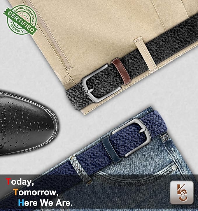 KEMISANT Men's Golf Belt 2 Pack-Braided Woven Stretch Belt for Gift Men Casual Jeans Sports Work 1 3/8"