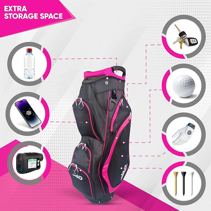 JAD Lightweight Womens Golf Bag, Golf Cart Bag with Dual Handles for Women/Ladies, 14-Way Full-Length Top Dividers, Large Putter Well, Ultra Lightweight, Large Pockets for Accessories