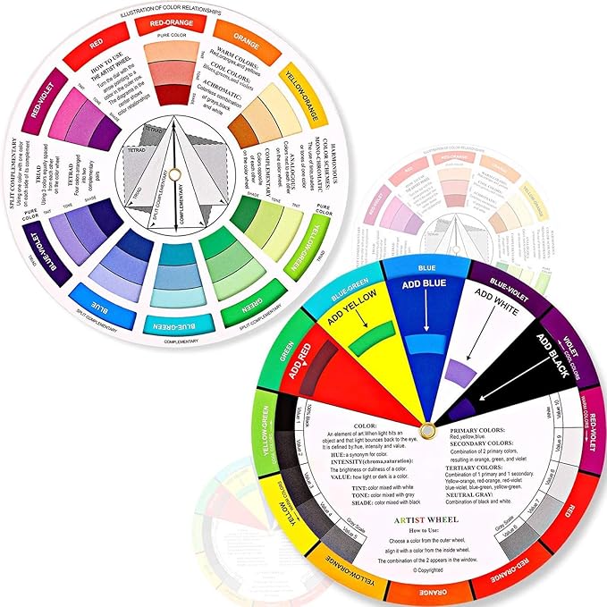 Outus 2 Pcs Color Wheel, Paint Mixing Learning Guide Art Teaching Tool Color by Outus