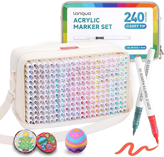 240 Colors Acrylic Paint Markers, Soft Brush Tip Marker Pens Set by languo